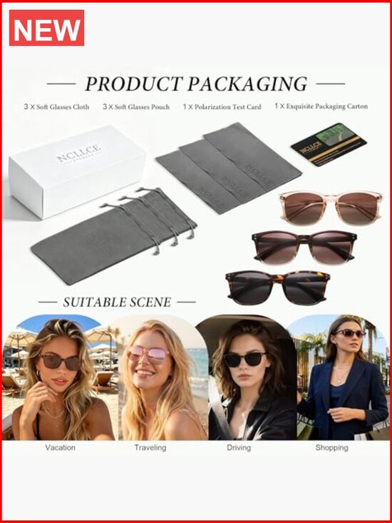 3 Pack Polarized Sunglasses - UV400 Retro Rectangle Lightweight Driving Beach main image 5